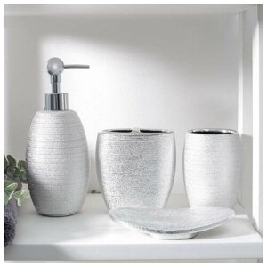 Набор аксессуаров для ванной комнаты «Камилла», 4 предмета (мыльница, дозатор для мыла 480 мл, 2 стакана), цвет серебро