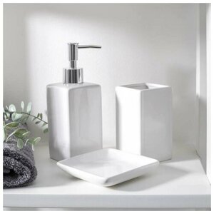 Набор аксессуаров для ванной комнаты "Лодж", 3 предмета (мыльница, дозатор для мыла 350 мл, стакан), цвет белый
