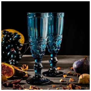 Набор бокалов для шампанского Ла-Манш, 160 мл, 7х20 см, 2 шт, цвет синий