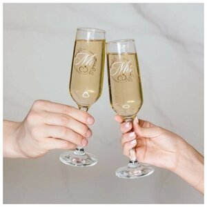 Набор бокалов для шампанского "Мистер и Мисс", 2 штуки, деколь, 200 мл. В упаковке шт: 1