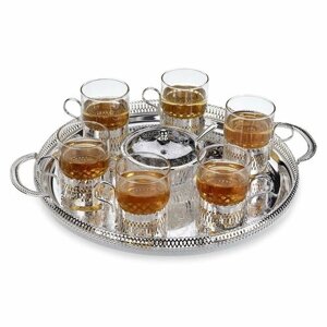 Набор чайный на 6 персон, нержавеющая сталь с посеребрением + стекло, Queen Anne, Великобритания, QA-0/6400