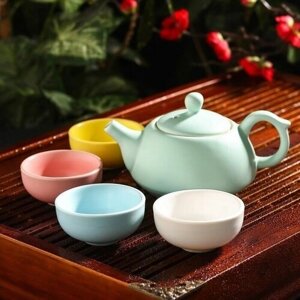 Набор для чайной церемонии керамический "Утро", 5 предметов: чайник 200 мл, 4 чашки 50 мл