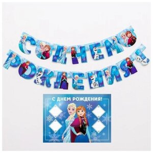 Набор гирлянда на люверсах с плакатом "С Днем Рождения", Холодное сердце