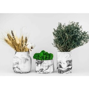 Набор из 3 изделий / ваза Грани и Сканди и кашпо со мхом Грани / цвет мрамор