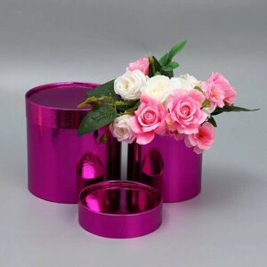 Набор коробок 2 в 1 круглые, упаковка подарочная, «Однотонный», розовый металлик, 12 х 12, 15 х 15 см