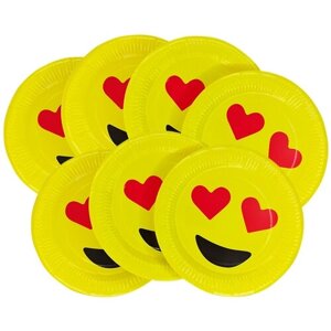 Набор одноразовых праздничных тарелок Влюбленный смайлик, из картона, 10 штук, желтый, диаметр 23 см
