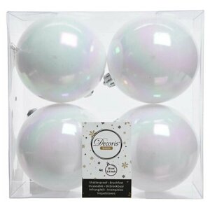 Набор однотонных пластиковых шаров глянцевых, цвет: белый перламутр, 100 мм, упаковка 4 шт, Kaemingk