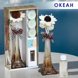 Набор подарочный "Эйфелева башня"ваза, палочки с декором, свечи, аромамасло), океан