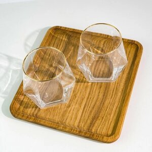 Набор шестигранных стаканов прозрачных с золотой окантовкой 4 шт в подарочной упаковке