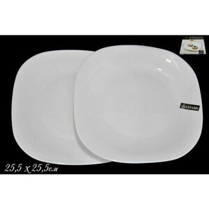 Набор тарелок обеденных столовых 25,5 см на 2 персоны Lenardi Lenardi, фарфор, мелкие, закусочные белые, 2 шт набор посуды