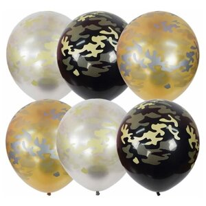 Набор воздушных шаров с гелием МФ ПОИСК Black&Gold&Silver. Милитари, мультиколор, 25 шт.