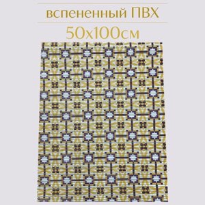 Напольный коврик для ванной из вспененного ПВХ 50x100 см, желтый/фиолетовый/белый, с рисунком