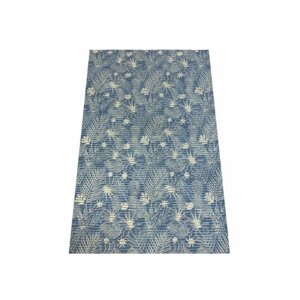 Напольный коврик для ванной из вспененного ПВХ 65x50 см, синий/голубой/белый, с рисунком "Папоротник"
