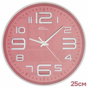Настенные часы круглые классические 25 см (прмт-103352) розовый циферблат, белый ободок