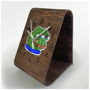 Настольные часы из дерева, цвет венге, яркий рисунок мемы лягушка пепе - 52
