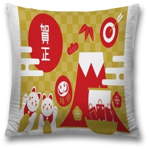 Наволочка декоративная JoyArty "Японские символы удачи" на молнии, 45x45 см