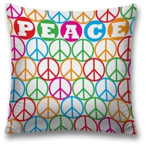 Наволочка декоративная на молнии, чехол на подушку JoyArty "Мир с символами хиппи" 45х45 см
