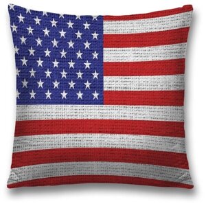 Наволочка декоративная на молнии, чехол на подушку JoyArty "Вышитый американский флаг" 45х45 см