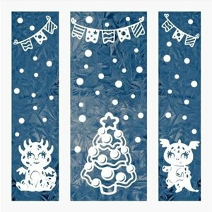 Новогодние многоразовые наклейки на окна из бумаги Драконы (крепление - скотч)
