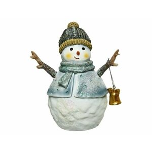 Новогодняя фигурка снеговичок С колокольчиком, полистоун, 14 см, Kaemingk (Decoris)