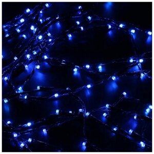 Новогодняя гирлянда светодиодная линейная, 100 LED, синяя, тёмный провод, 6 метров