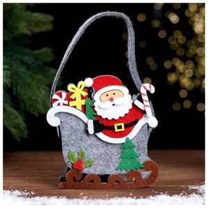 Новогодняя корзинка для декора «Дед Мороз и сани» 13 7 19 см