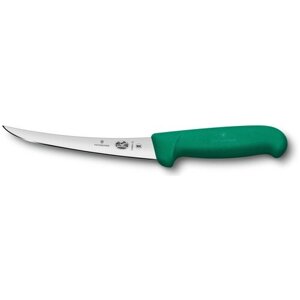 Нож кухонный Victorinox Fibrox (5.6604.15) стальной разделочный для мяса лезвие 150 мм прямая заточка, зеленый