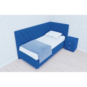 Односпальная кровать Версаль Угловая 80x200 основание металлическое с ламелями велюр синий ножки 13 см хром угол левый
