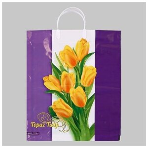 Пакет " Нежные тюльпаны", полиэтиленовый с пластиковой ручкой, 38х44 см, 90 мкм (5 шт)
