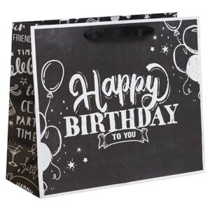Пакет подарочный Дарите счастье Happy birthday, ML 27х11,5х23 см, черный