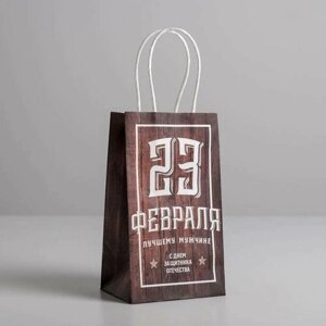 Пакет подарочный Дарите Счастье - С 23 февраля, крафтовый, 12х21х9 см, 1 шт.