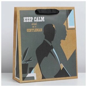 Пакет подарочный крафтовый вертикальный, упаковка, Keep calm, M 26 х 30 х 9 см