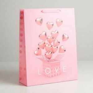 Пакет подарочный ламинированный вертикальный, упаковка, "LOVE", L 31 x 40 x 11.5 см