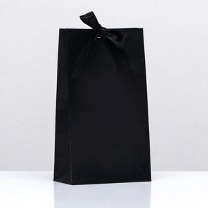 Пакет подарочный с лентой «Чёрный», 13 23 7 см