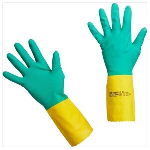 Перчатки Vileda Professional Усиленные, 1 пара, размер L, цвет зеленый/желтый