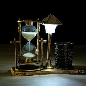 Песочные часы "Уличный фонарик" подсветка, с карандашницей, 6.5 x 15.5 x 14.5 см
