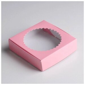 Подарочная коробка сборная с окном, розовый, 11,5 х 11,5 х 3 см (10 шт)