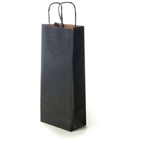 Подарочный крафт пакет под бутылку с кручеными ручками, черный, размер 14+8х33 см, 100 шт.