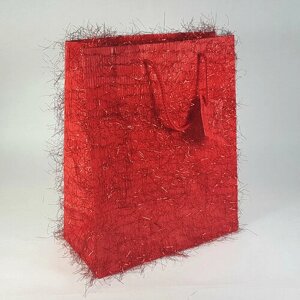 Подарочный пакет 26х32х12, бумажный, мишура, красный GF 1315
