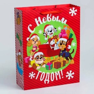 Подарочный пакет Paw Patrol "С Новым годом! Щенячий патруль, ламинат, вертикальный, 31х40х11 см