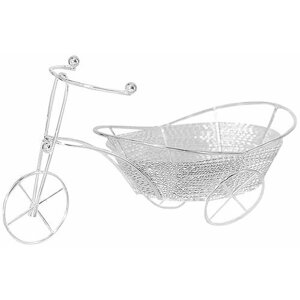 Подставка декоративная металлическая сетчатая "Велосипед с овальной корзиной" серебряная / Кашпо декоративное (135 х 60 х 70 мм)