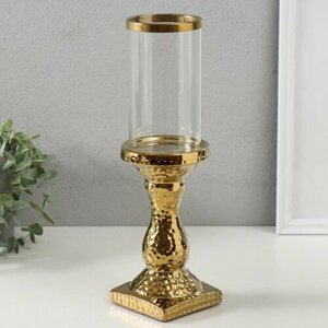 Подсвечник керамика, стекло на 1 свечу "Монти" d=7.5 см золото 9х9х31.5 см
