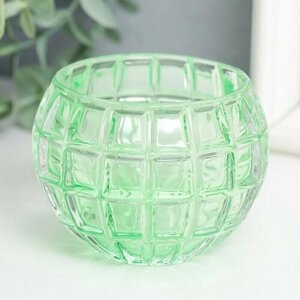 Подсвечник стекло "Бочонок" d-4,5 см зелёный 7,5х7,5х6 см (комплект из 7 шт)