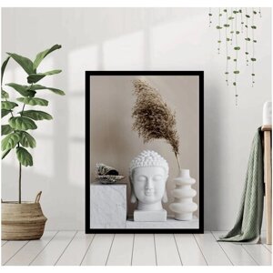 Постер В раме "Будда в балийском стиле" 40 на 50 / Картина для интерьера / Плакат / Постер на стену / Интерьерные картины в черной рамке