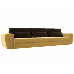 Прямой диван-кровать Лига-008 Long, Микровельвет желтый, все подушки коричневые