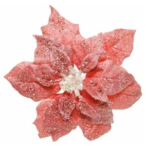 Пуансеттия романтичная звёздочка на клипсе, полиэстер, розовый бархат, 16x7 см, Kaemingk 629370
