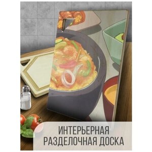 Разделочная доска деревянная, прямоугольная с треугольным отверстием, с принтом еда аниме, фастфуд, суши - 45