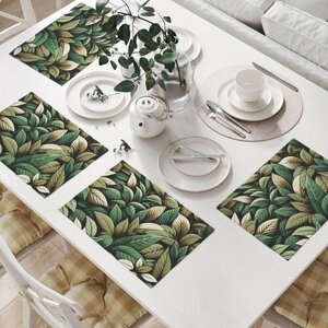 Салфетки на стол для сервировки прямоугольные, плейсмат "Экзотические листья" JoyArty, 32x46 см, в комплекте 4шт.