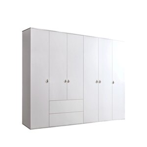 Шкаф 6-ти дверный без зеркал, с выдвижными ящиками, Римини (Белый/Серебро) РМШ2/61