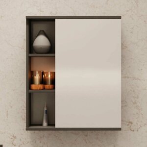 Шкаф универсальный в ванную комнату, Белый/графит 60х72х16,5 см, Vivoline